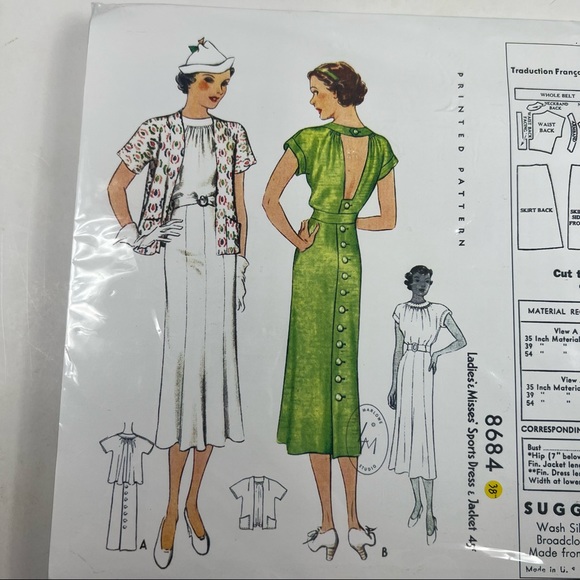 Lady Marlowe 1936 Reproduction Vintage Dress & Jacket Pattern - 8684 ML - Picture 2 of 4